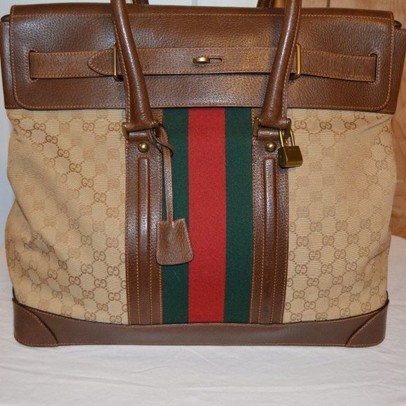 Rare Gucci Brown GG Canvas Web Travel Tote - Picture 3 of 8